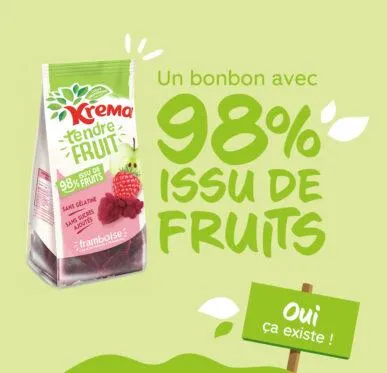 Krema Tendre fruit, le bonbon composé à 98% de Fruits !